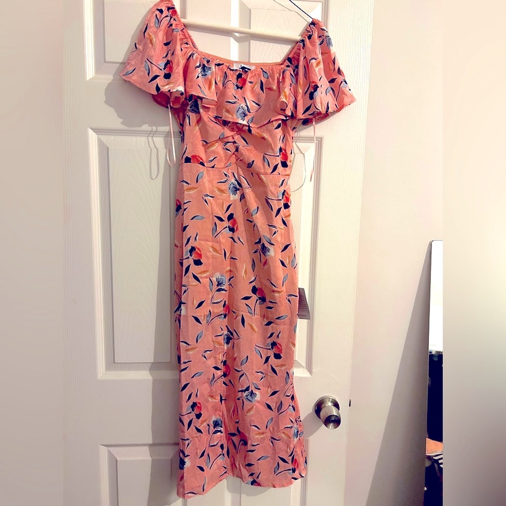 NEVER WORN, Zoe Ruffled Square Neck Midi Dress
